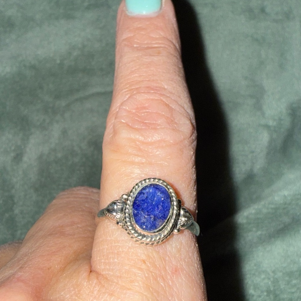 Sterling Silver Sapphire Oval Ring - Deep Blue